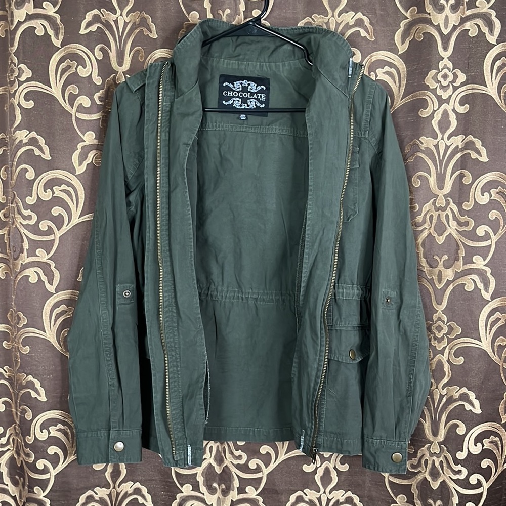 Chocolate Women’s Olive Green Utility Jacket with Hood - Picture 4 of 7